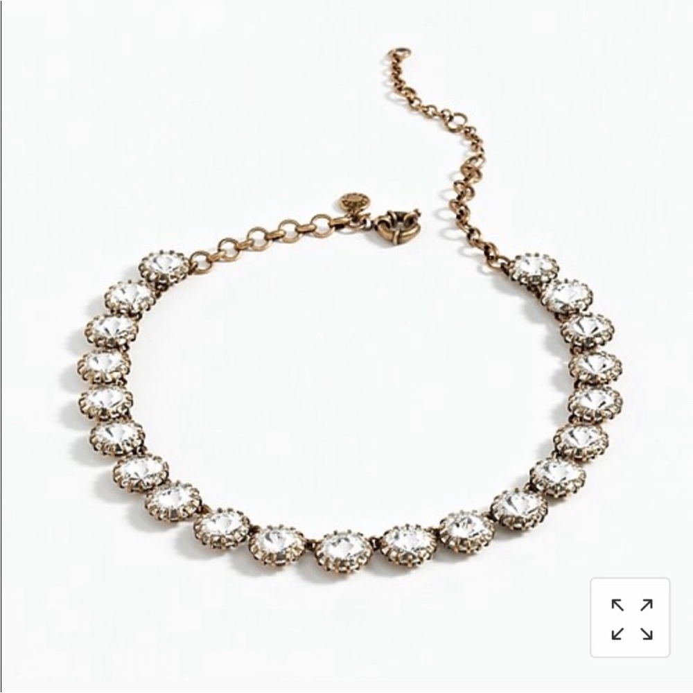 NWT Lustrous J. Crew Rivoli Rhinestone Gold Tone Prong Set Statement Necklace